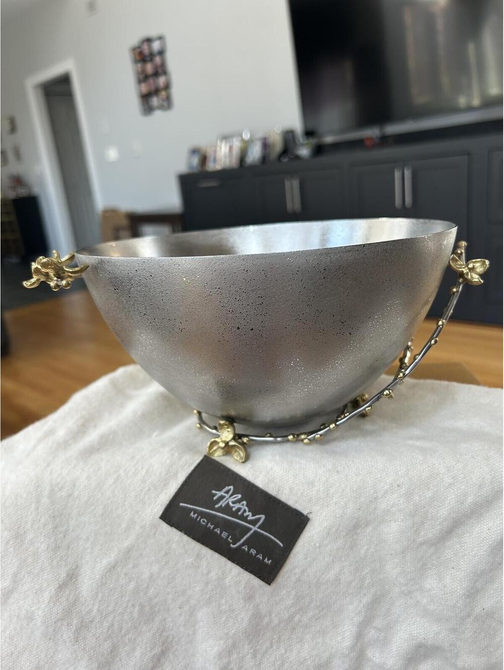Michael Aram Decorative Metal Bowl with Floral Accents NEW IN BOX
